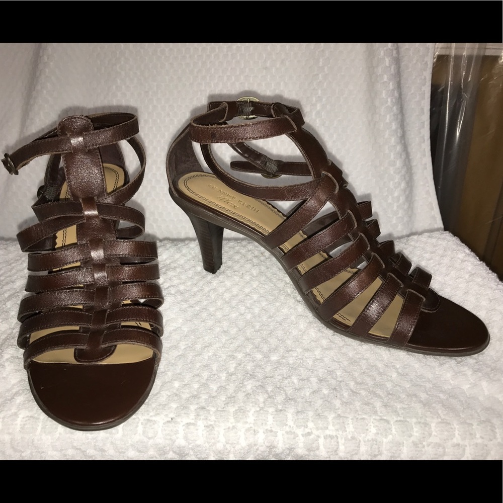 Anne Klein iflex brown leather strappy heels sz 10
